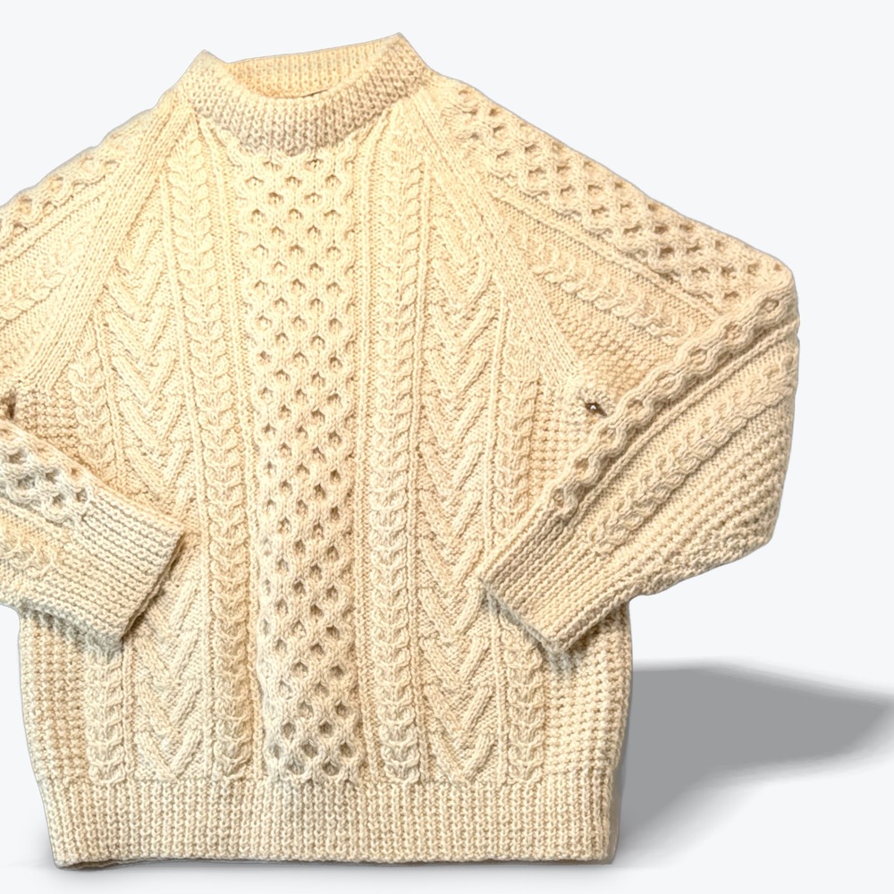 Vtg Kilkenny Hand Knits Aran Sweater Irish Wool 1980s Chunky Cable Knit Fits Med